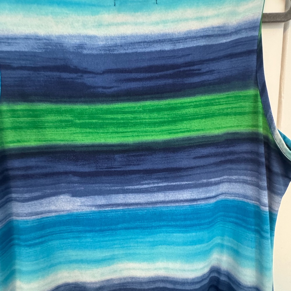 Asymmetric Dressbarn Watercolor blue green flattering Stripe Tank Top – Size L - Picture 3 of 8